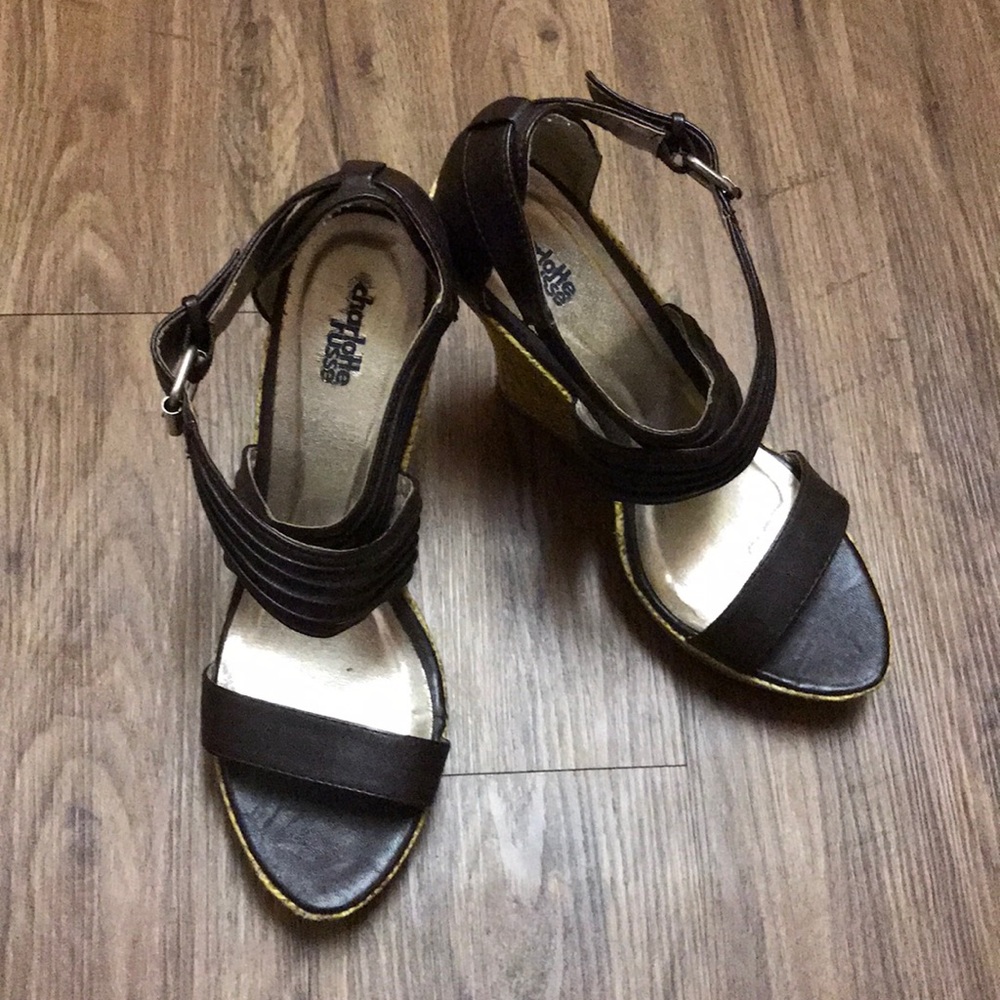 Charolette Russe brown straw wedges